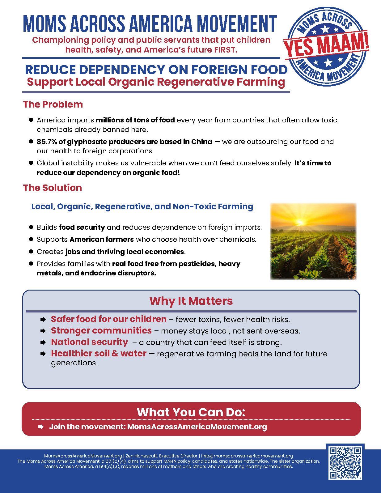 Reduce Dependency on Foreign Food: Support Local Organic Regenerative Farming